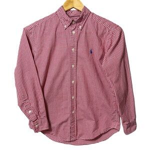 Polo Ralph Lauren Button Down Shirt Boys Medium‎ 10-12 Red White Gingham Preppy